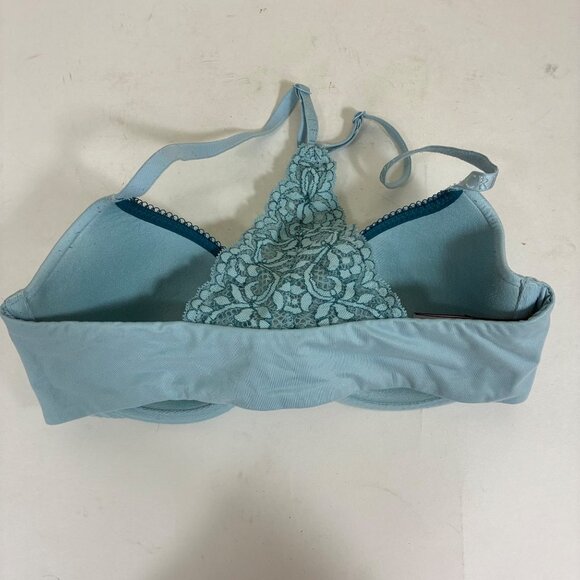 Y2K Body by Victoria Lined Demi Baby Blue Front Close Lace Racerback Bra Sz 32D - Picture 4 of 6